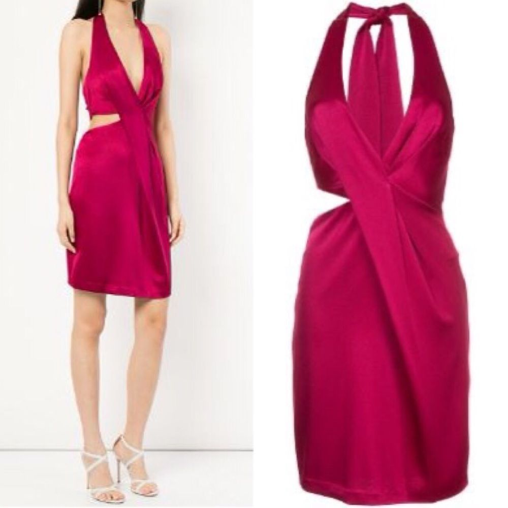 Halston Heritage Halter Neck Cut Out Satin Dress